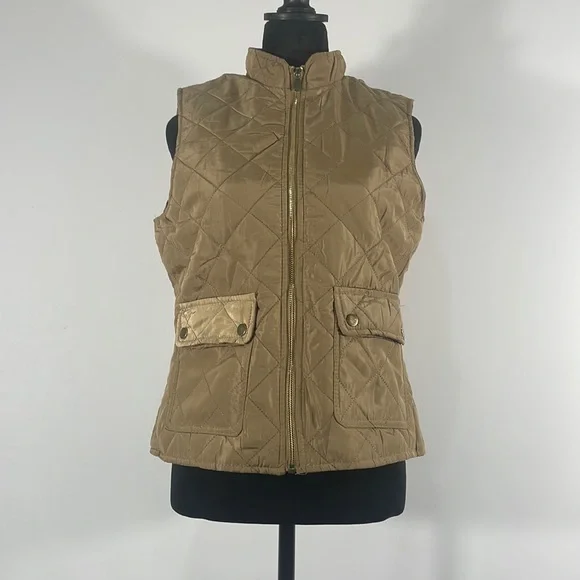 Louise Paris, Medium, Quilted, Tan Vest, Gold accents, winter, fall - Picture 1 of 10